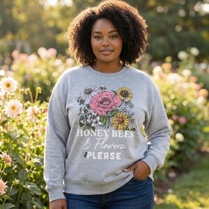 Heather Grey Floral Sweat Shirt Size Large